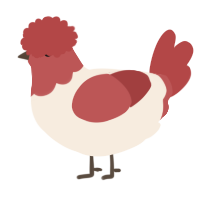 A cream and red chicken with a head pattern