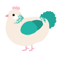 A cream and turquoise chicken with a neck-band pattern