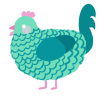 A mint and teal chicken with a lace pattern