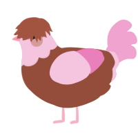 A russet and pink chicken with a head pattern