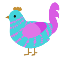 A aqua and orchid chicken with a bar pattern