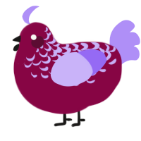 A maroon and lilac chicken with a half-lace pattern
