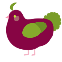 A maroon and chartreuse chicken