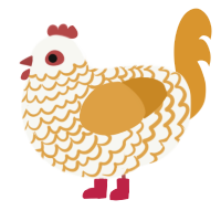 A white and orange chicken with a lace pattern