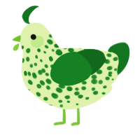 A apple and leaf chicken with a speckle pattern