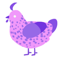 A lavender and blurple chicken with a speckle pattern