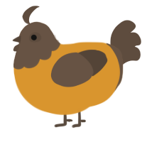 A orange and bark chicken with a head pattern