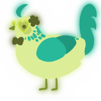 A gluppy and cerulean chicken with a neck-speckle pattern