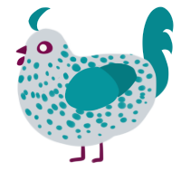 A mist and teal chicken with a speckle pattern