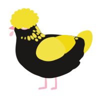 A sable and yellow chicken with a neck-speckle pattern