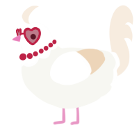 A white and cream chicken with a head pattern