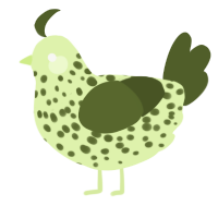 A apple and olive chicken with a speckle pattern