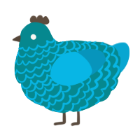 A teal and cerulean chicken with a lace pattern