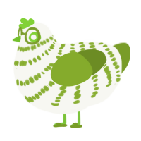 A white and chartreuse chicken with a bar pattern