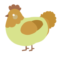A lemon and gold chicken with a head pattern