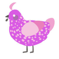 A orchid and pink chicken with a speckle pattern