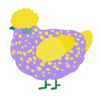 A lilac and yellow chicken with a speckle pattern