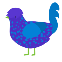 A indigo and sapphire chicken with a speckle pattern