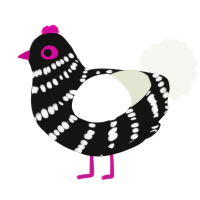A black and white chicken with a bar pattern