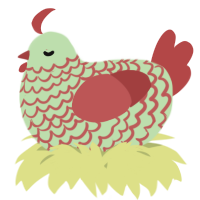 A gluppy and red chicken with a lace pattern
