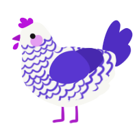 A white and indigo chicken with a lace pattern