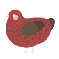 A red and bark chicken with a speckle pattern
