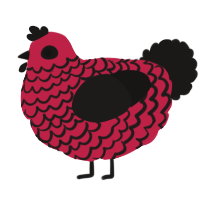 A crimson and sable chicken with a lace pattern