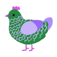 A viridian and lilac chicken with a lace pattern