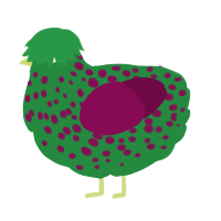 A viridian and wine chicken with a speckle pattern