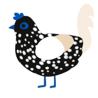 A black and cream chicken with a speckle pattern