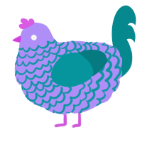 A lilac and teal chicken with a lace pattern