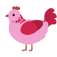 A pink and crimson chicken with a neck-speckle pattern
