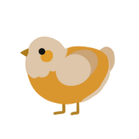 Fried egg, a orange and beige chicken with a head pattern