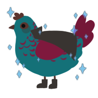 A turquoise and crimson chicken with a half-lace pattern