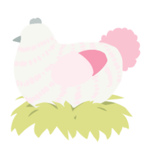A white and rose chicken with a bar pattern