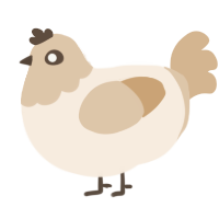A cream and beige chicken with a head pattern