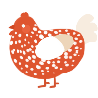 A vermilion and cream chicken with a speckle pattern