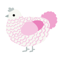 A white and pink chicken with a lace pattern