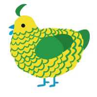 A yellow and viridian chicken with a lace pattern