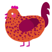 A vermilion and maroon chicken with a speckle pattern