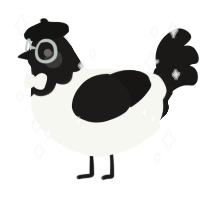 A white and sable chicken with a head pattern