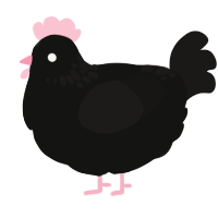 A black and sable chicken with a neck-speckle pattern