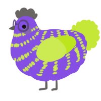 A blurple and lime chicken with a bar pattern
