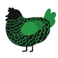 A black and viridian chicken with a lace pattern
