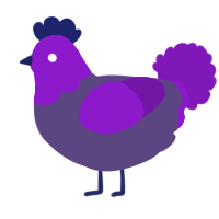 A overcast and violet chicken with a head pattern