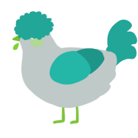 A silver and turquoise chicken