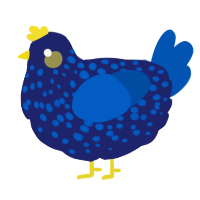 A navy and ultramarine chicken with a speckle pattern