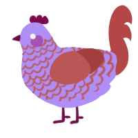 A lilac and red chicken with a lace pattern