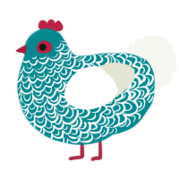 A teal and white chicken with a double-lace pattern