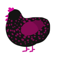 A black and wine chicken with a speckle pattern